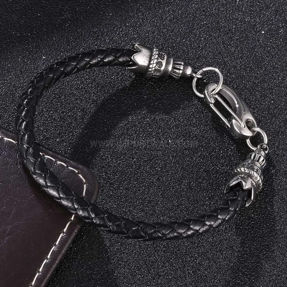 Punk Style Stainless Steel Woven Leather Cord Bracelet