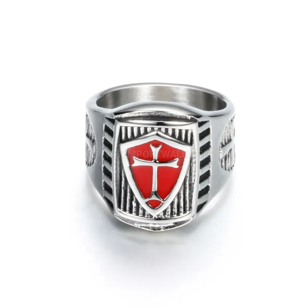 Modern Vintage Knights Templar Enamel Cross Stainless Steel Ring