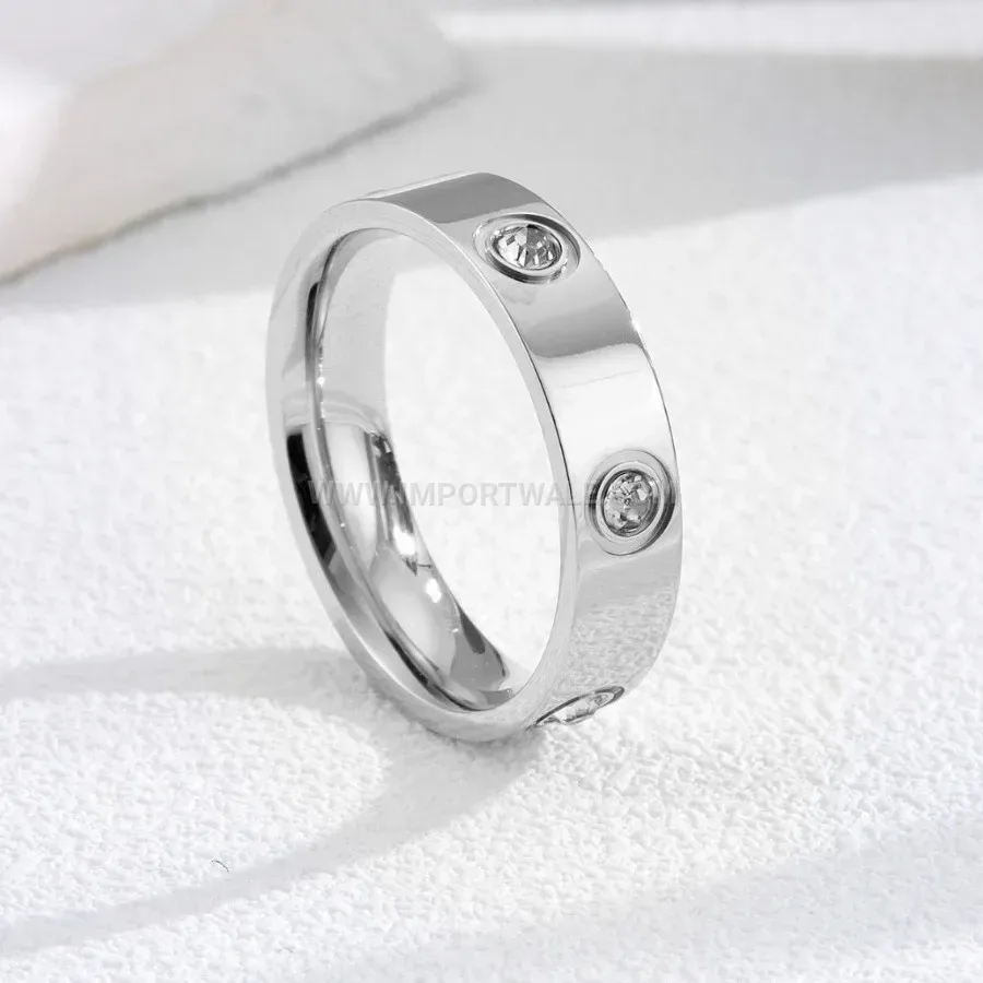 Classic Embedded Gemstone Stainless Steel Band Ring