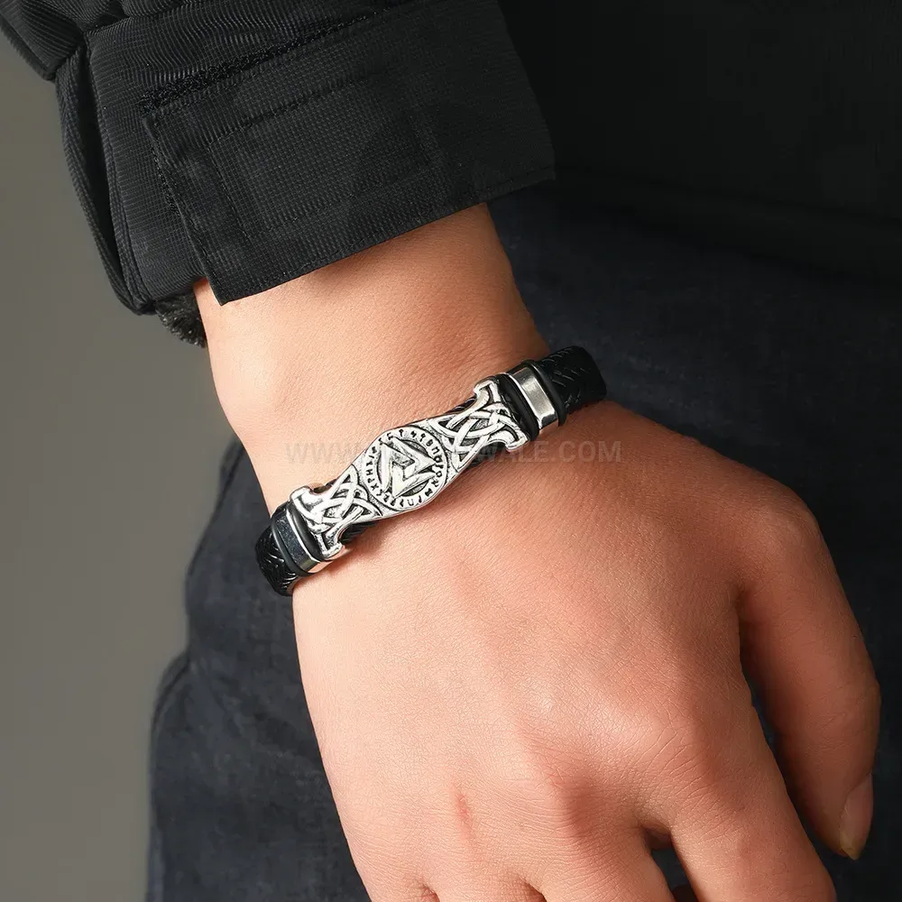 Fashion Braided Leather Strand Wrap Bracelet with Alloy Accents
