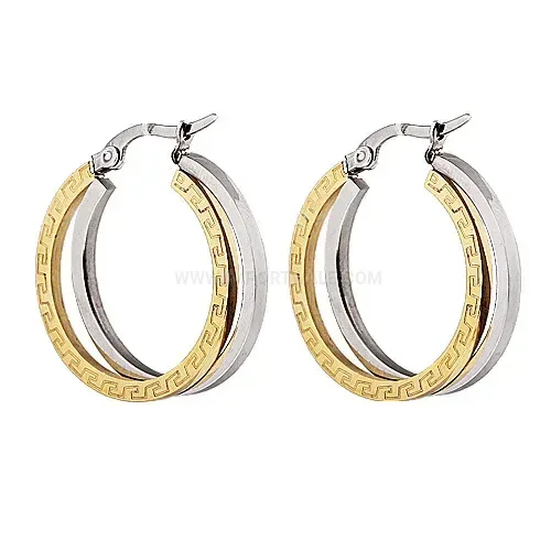 Stylish Vintage Two Tone Double Layer Stainless Steel Hoop Earrings