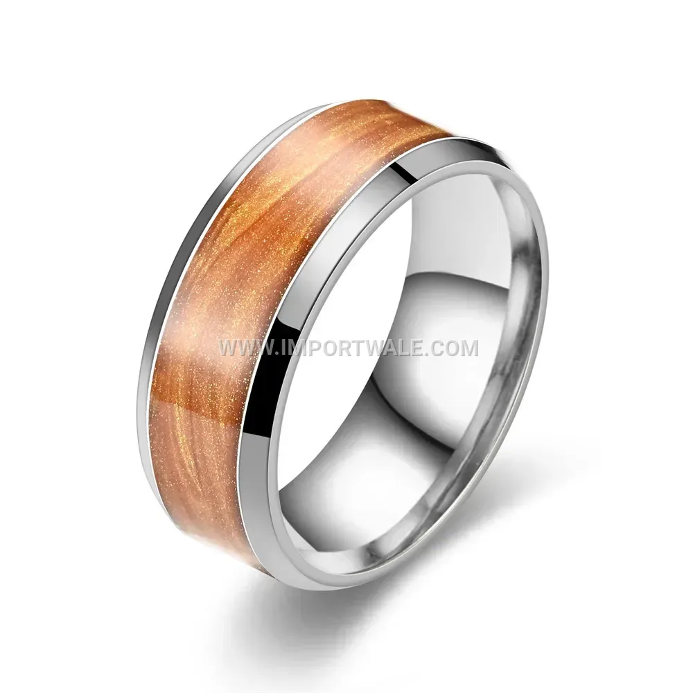 Enameled Pine Grain Pattern Stainless Steel Band Ring