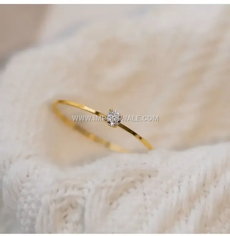 Minimalist Stainless Steel Rhinestone Band Ring
