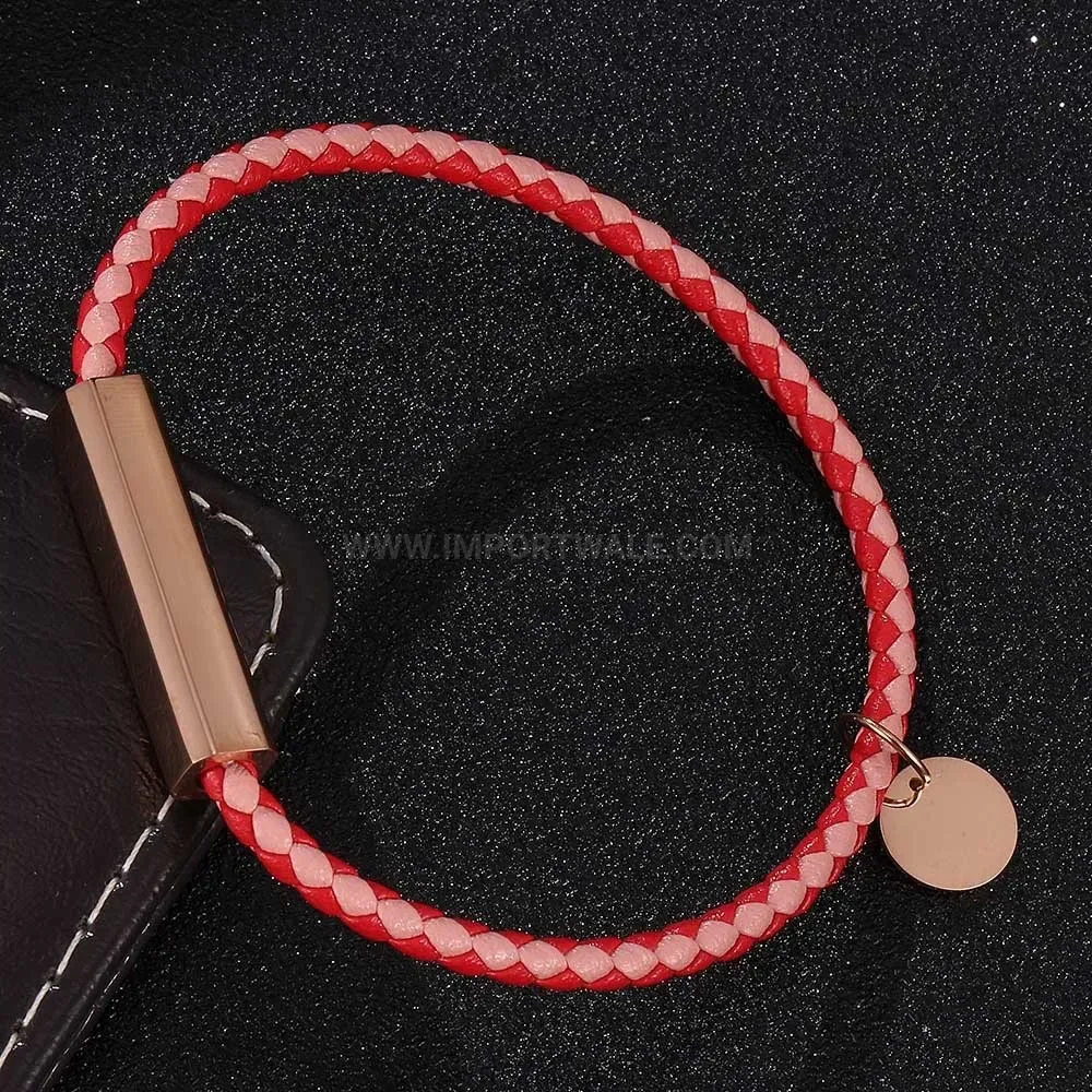 Braided Faux Leather Magnetic Clasp Bracelet in Rose Gold Stainless Steel