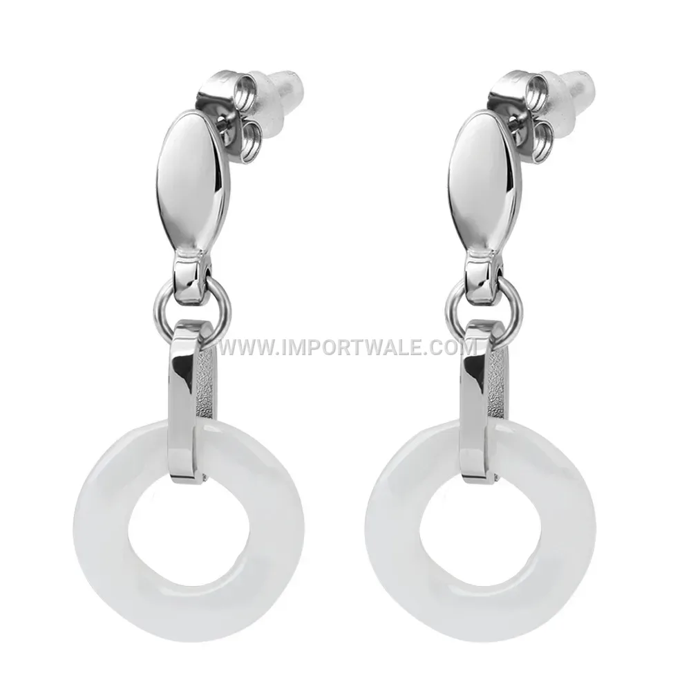 Two-Tone Ceramic Stainless Steel Circular Stud Earrings