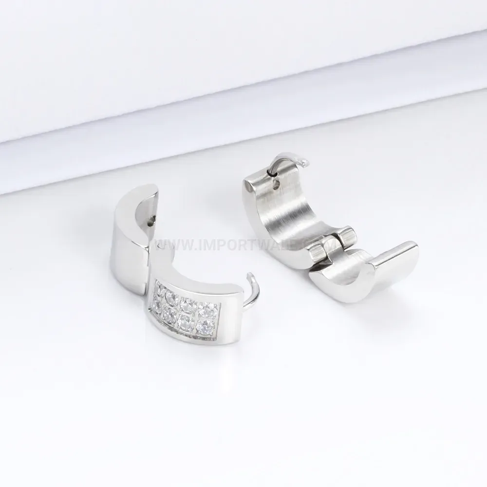 Stylish Curved Double Row Zirconia Stainless Steel Earrings