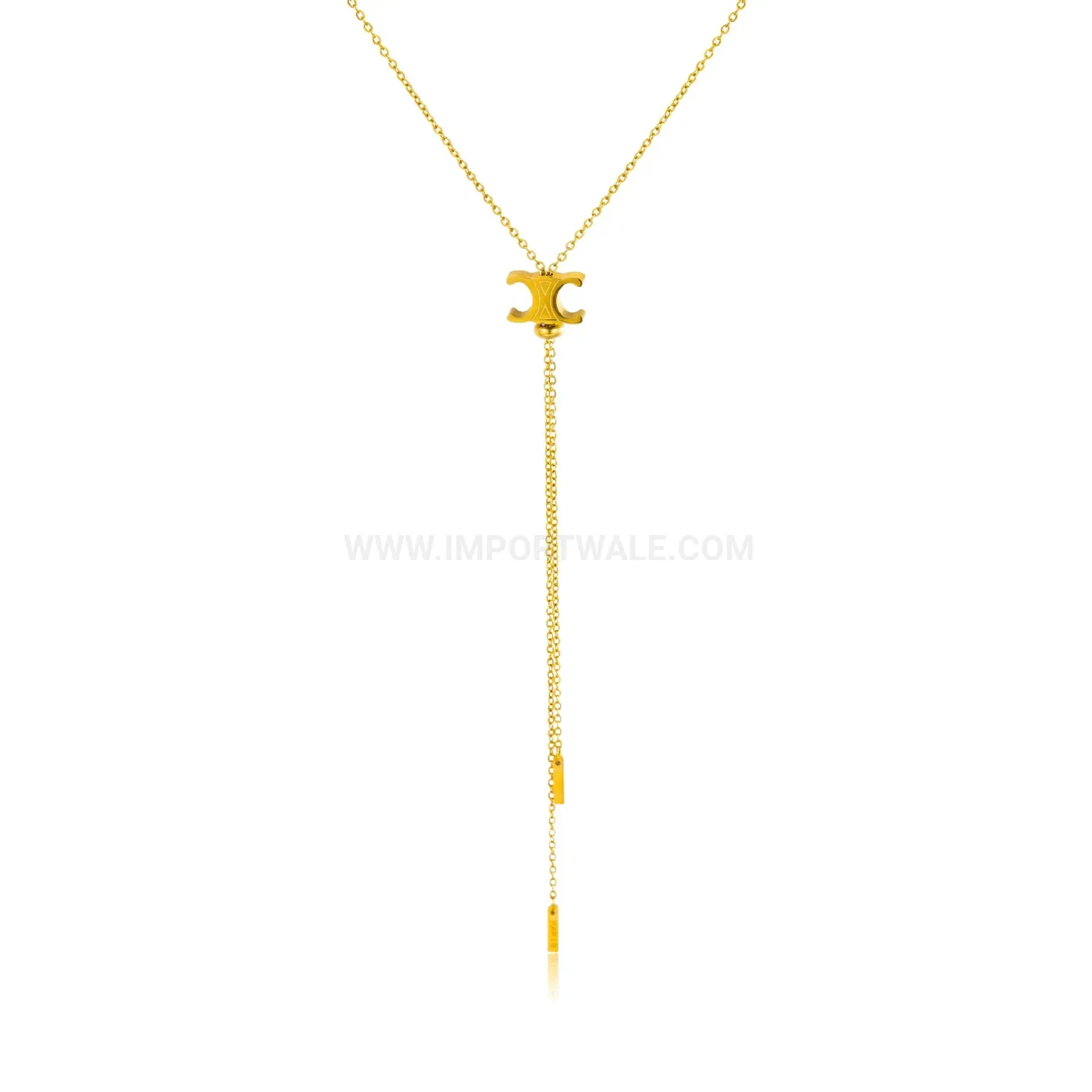 Trendy Gold Plated Stainless Steel Letter Charm Tassel Pendant Necklace
