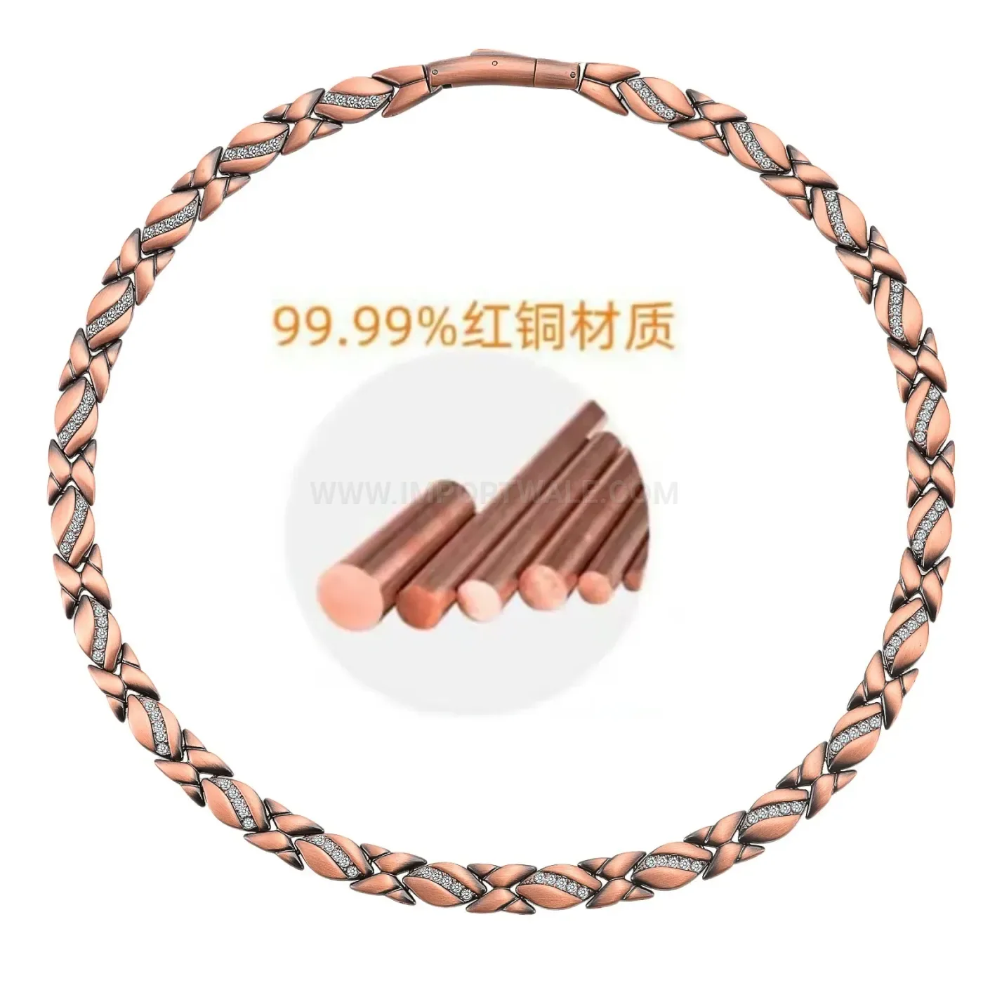 Modern Vintage Copper Petal Rhinestone Bio Magnetic Necklace