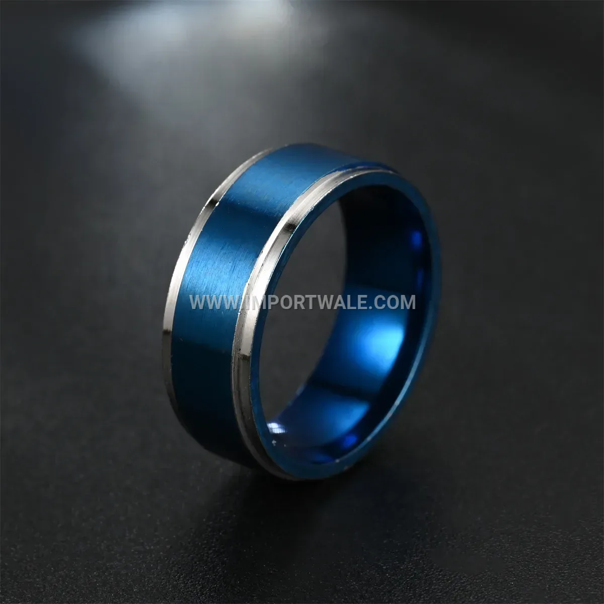 Men's Black Stainless Steel Grooved Ring with Colorful Accents