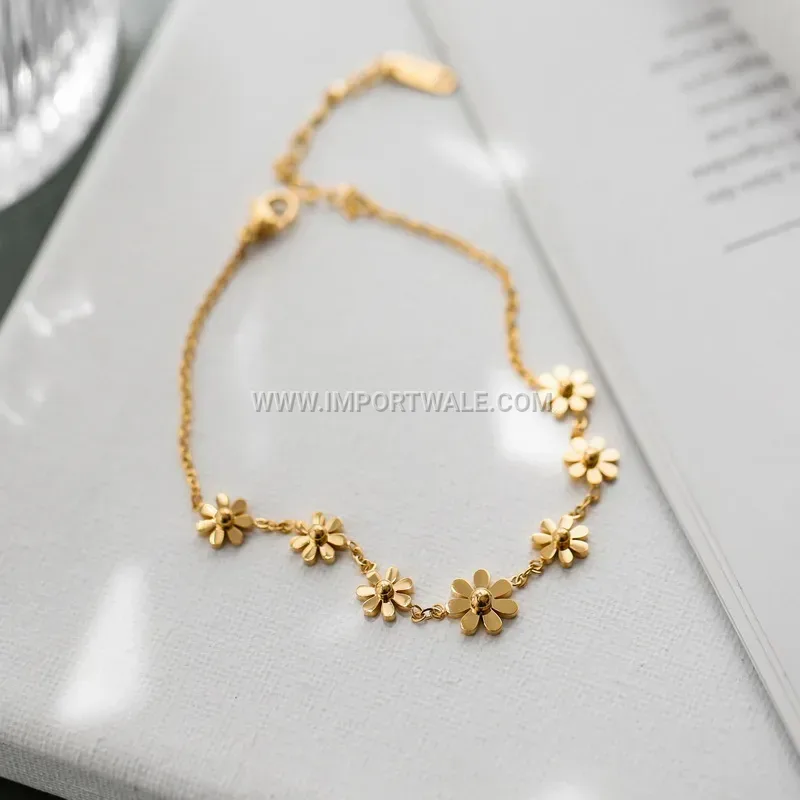 Gold Daisy Charm Stainless Steel Anklet