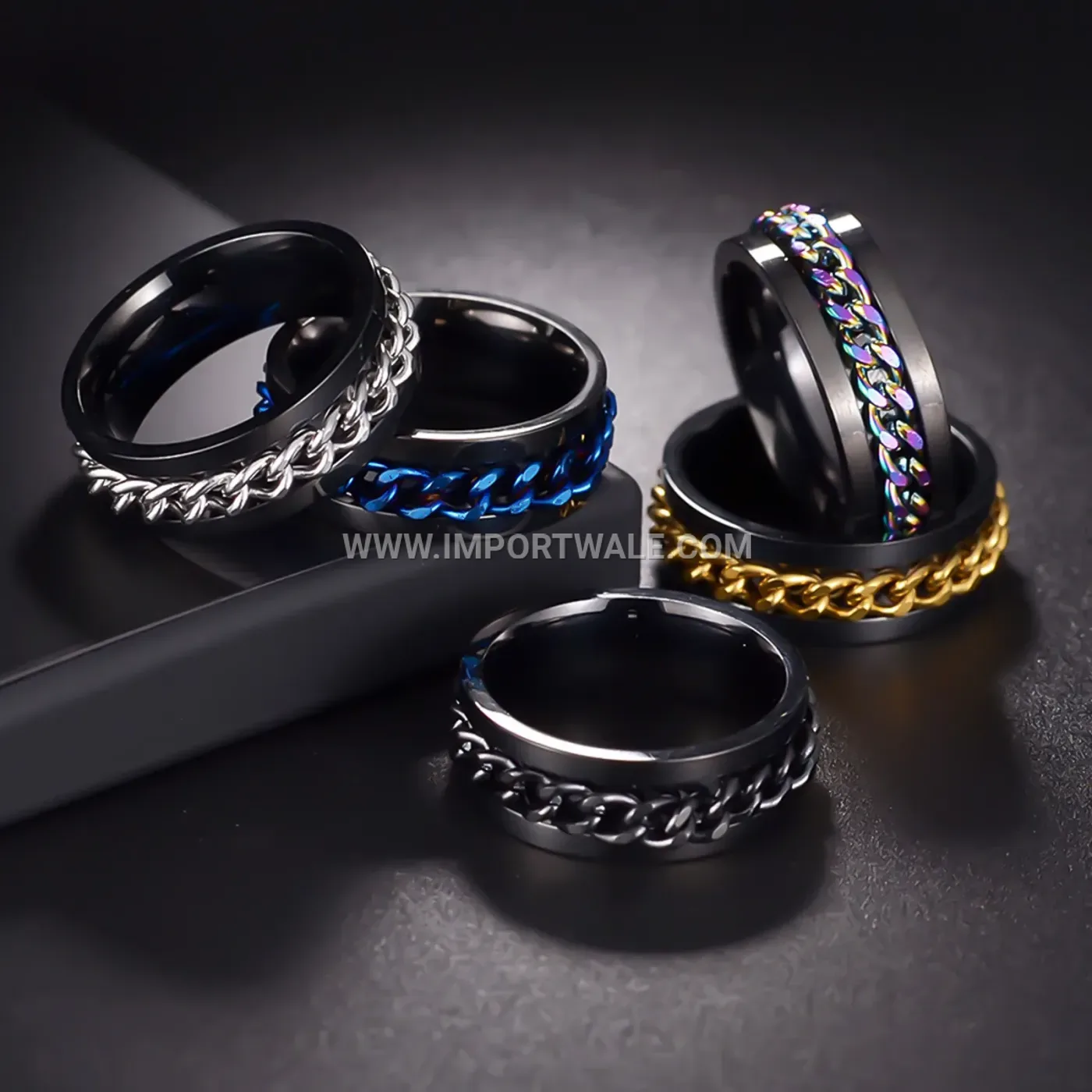 Men Stainless Steel Rotatable Chain Spinner Ring