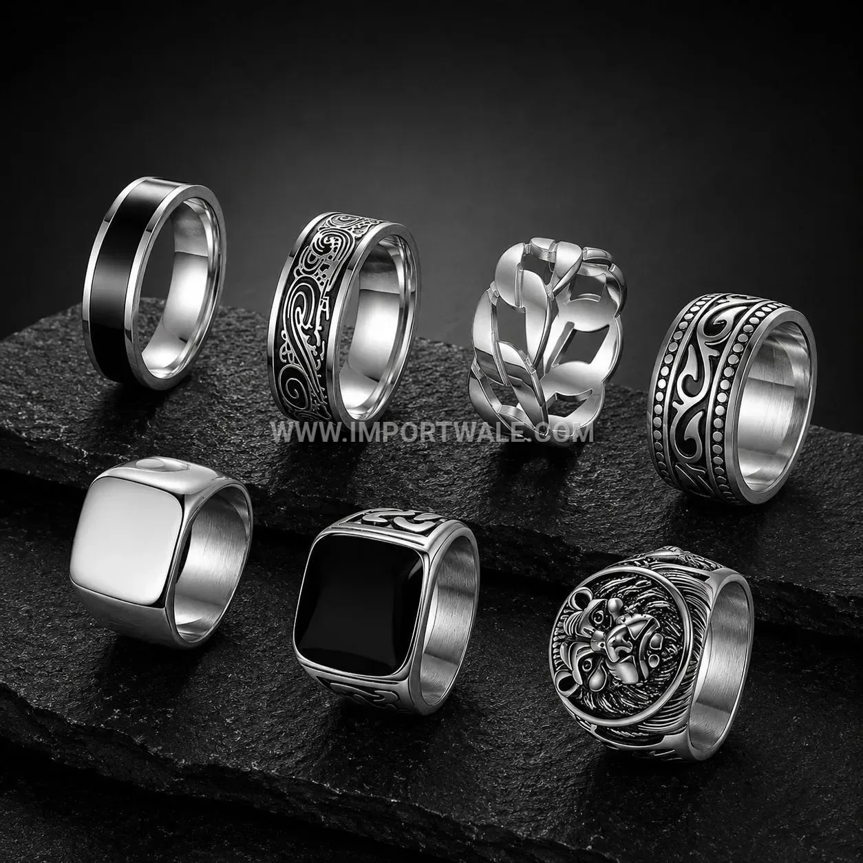 Vintage Style Geometric Stainless Steel Wide Band Ring