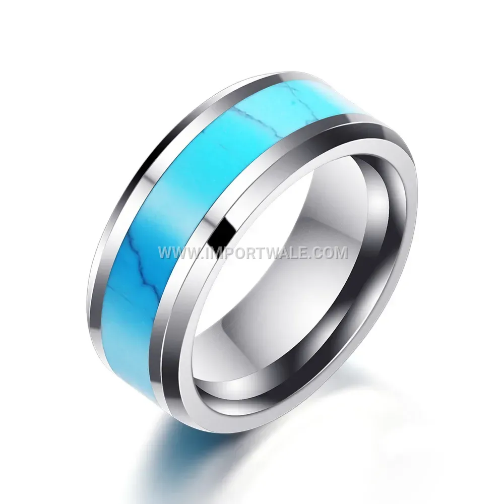 Tungsten Steel Inlaid Turquoise Stainless Steel Ring