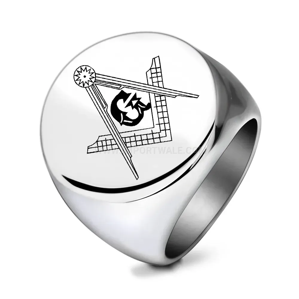 Trendy Masonic Emblem Engraved Stainless Steel Signet Ring
