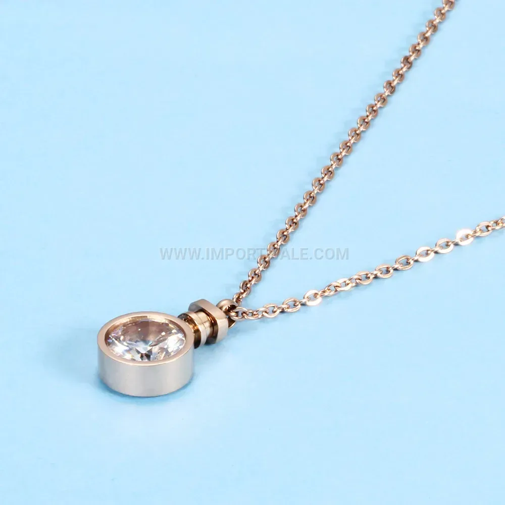 Sparkling Crystal Perfume Bottle Stainless Steel Pendant Necklace