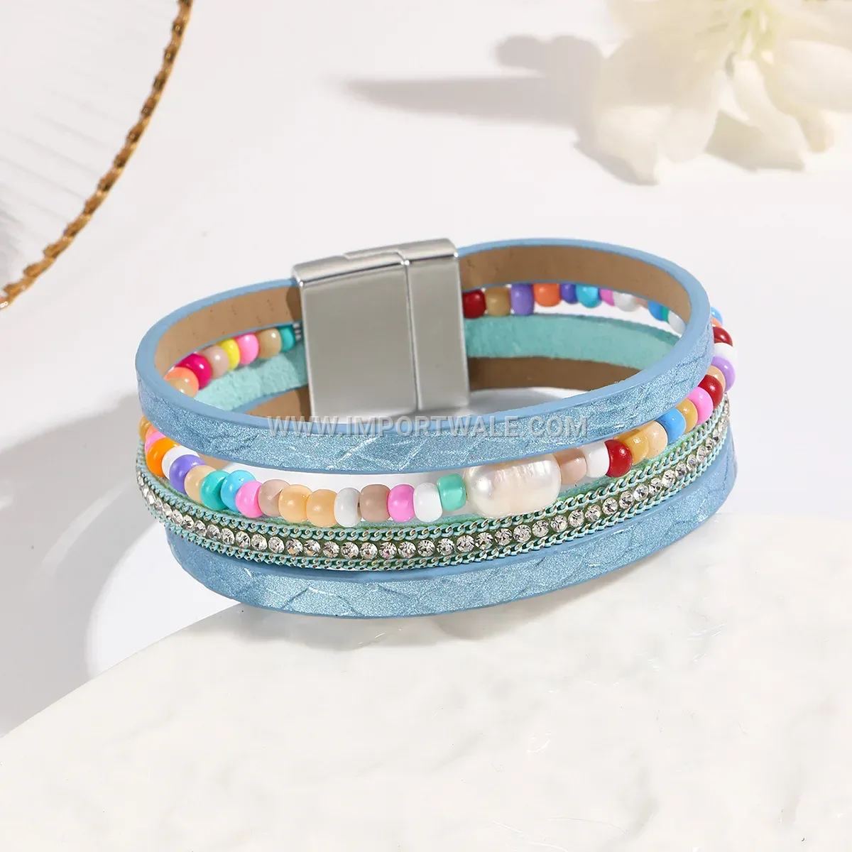Bohemian Multi Strand Faux Leather Wrap Magnetic Bracelet