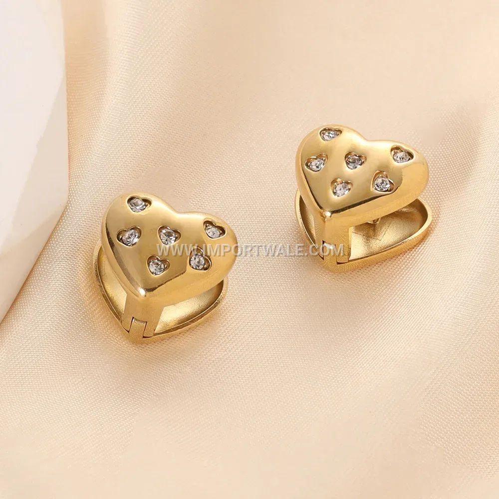 Double-Sided Heart Cubic Zirconia Stainless Steel Huggie Earrings