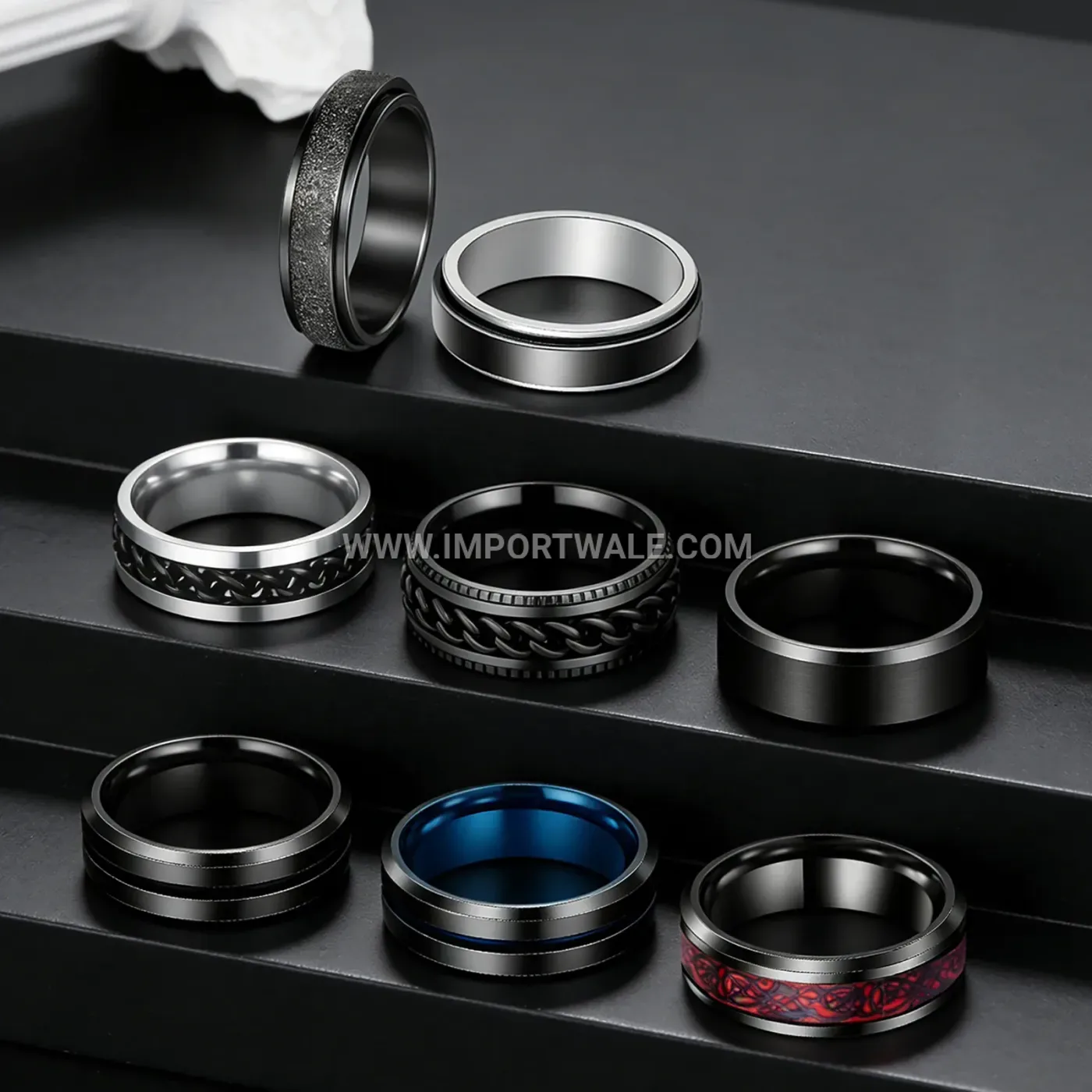 Frosted Chain Spinner Stainless Steel Ring Set