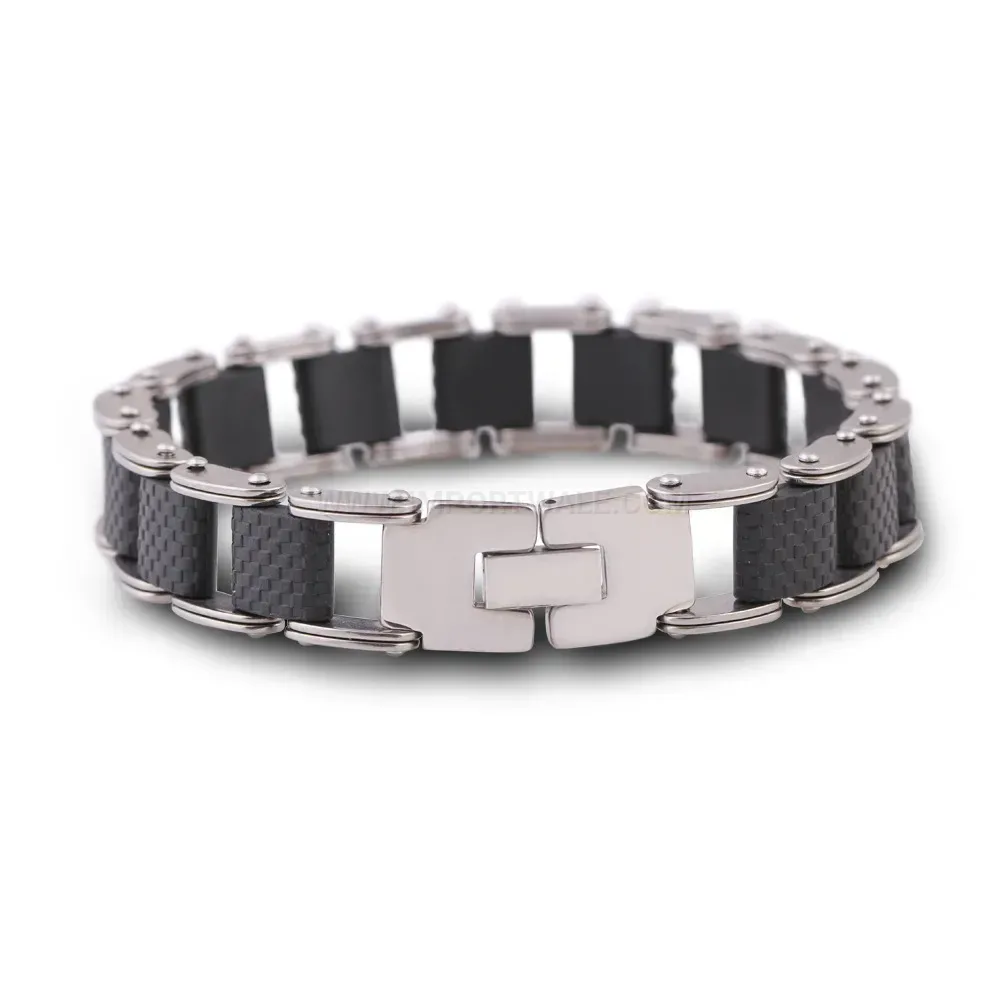 Men's Stainless Steel and Silicone Bike Chain Link Bracelet