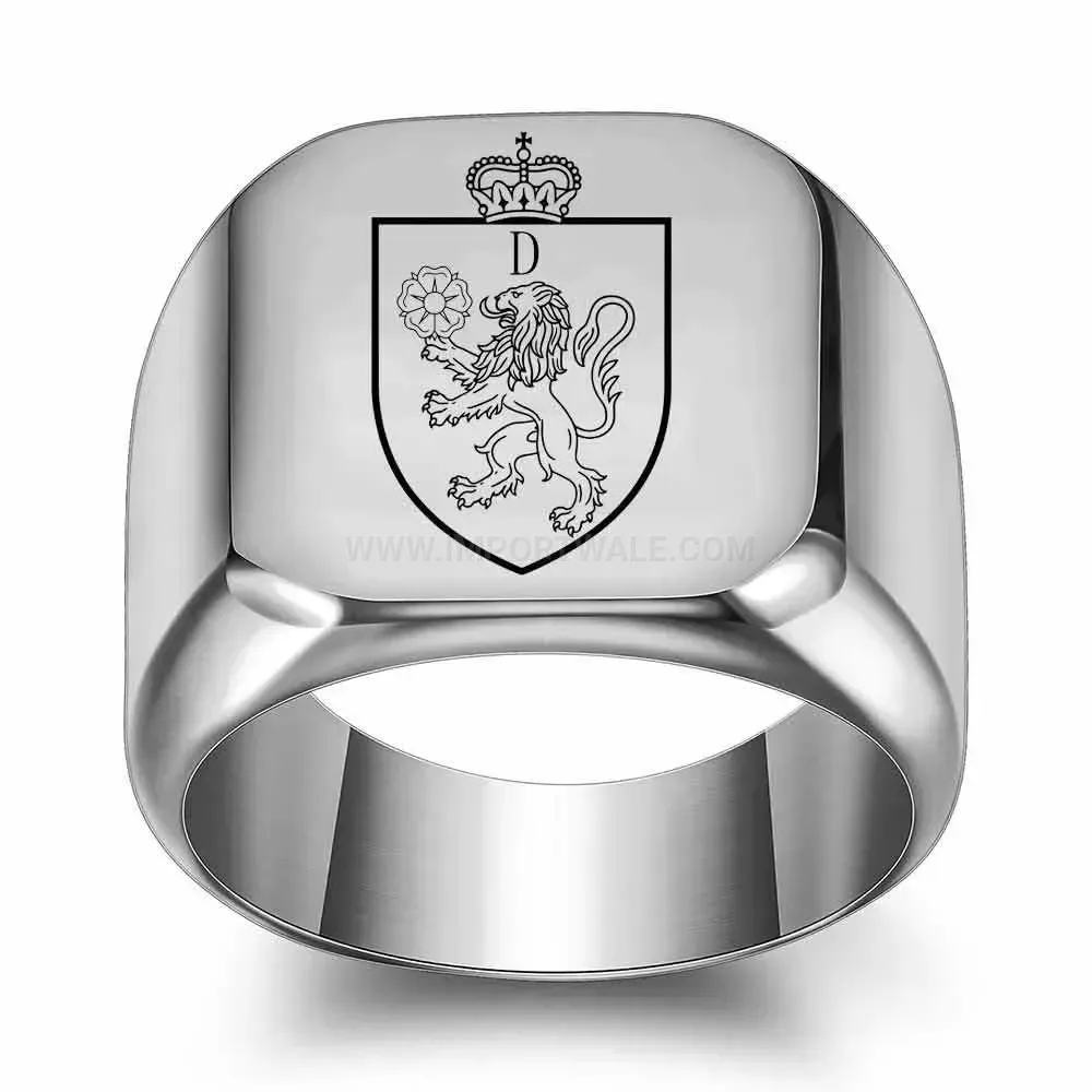 Trendy Vintage Engraved Initial Letter Square Stainless Steel Signet Ring