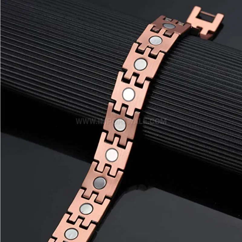 Classic Wide Wheat Pattern Red Copper Magnetic Therapy Link Band