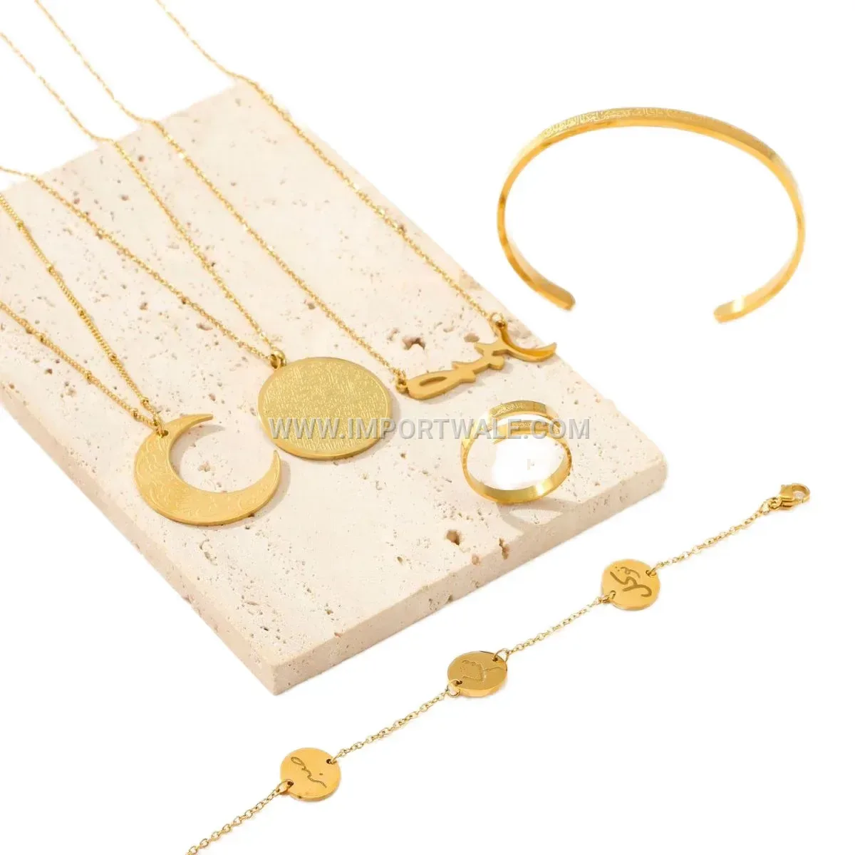 18K Gold Plated Stainless Steel Arabic Symbol Jewelry Collection