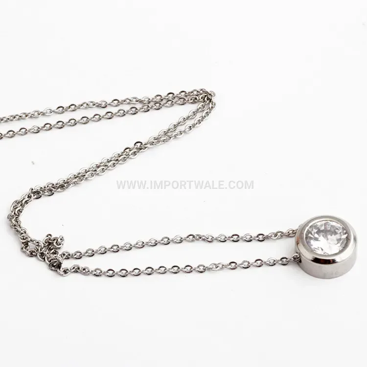 Minimalist Solitaire Crystal Stainless Steel Choker Pendant Necklace