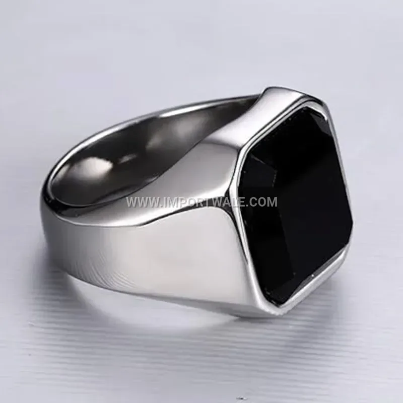 Square Faux Gemstone Stainless Steel Statement Band Ring