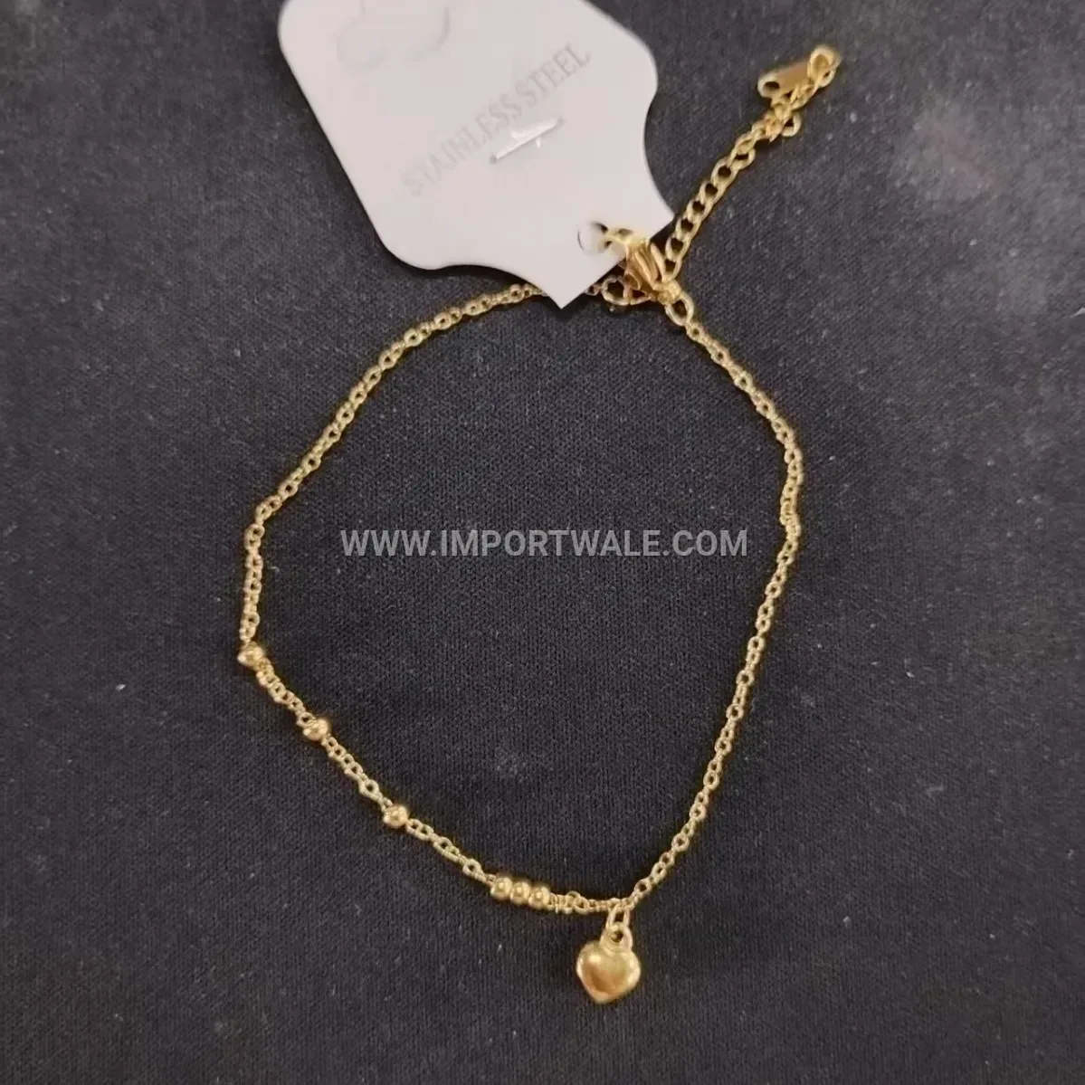 Double Sided Heart Bead Stainless Steel Anklet