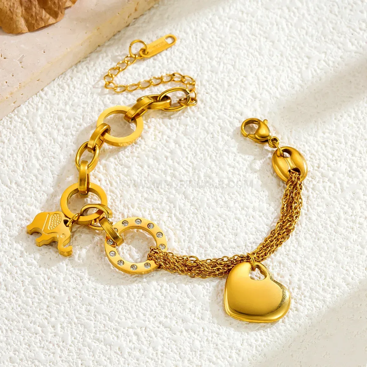 Modern Chunky Stainless Steel Heart Pendant Bracelet
