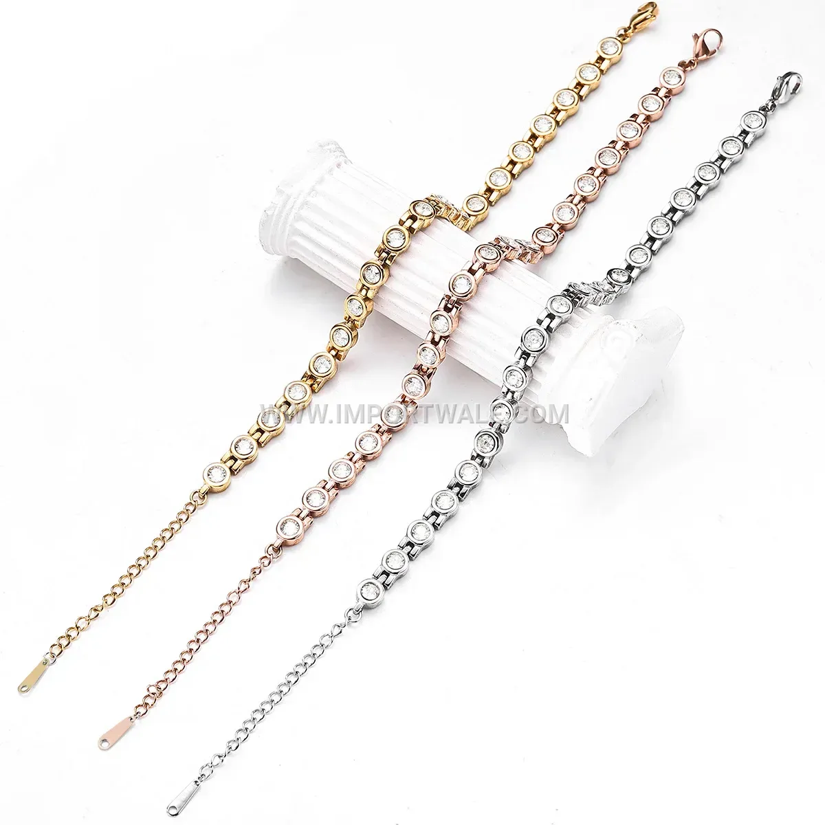 Rhinestone Embedded Stainless Steel Magnetic Bangle Bracelet