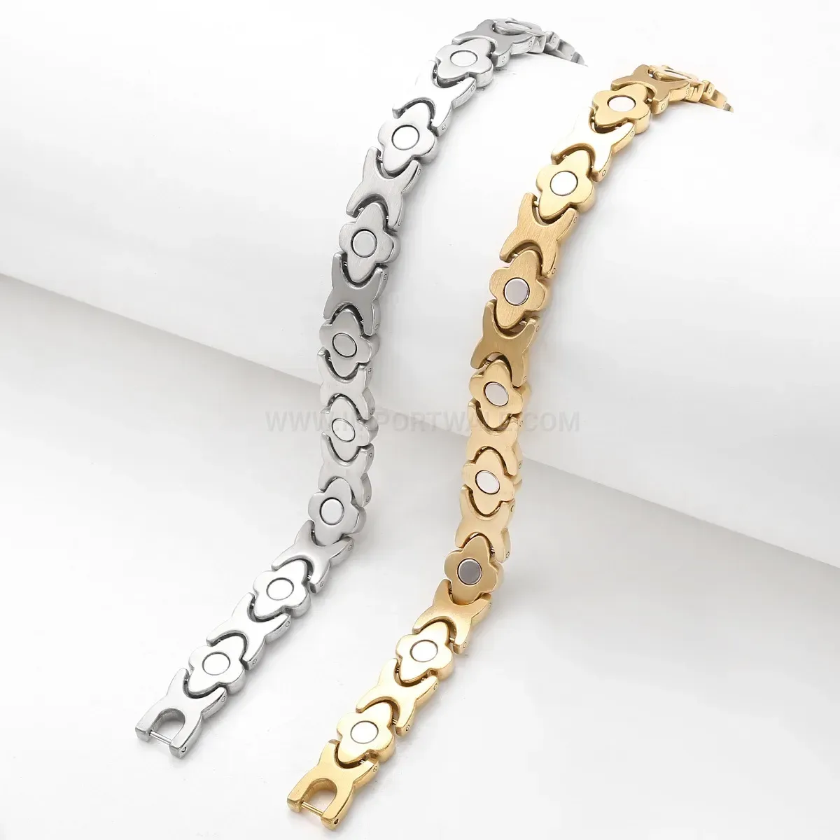 Lucky Clover Bio Magnetic Stainless Steel Bangle Bracelet