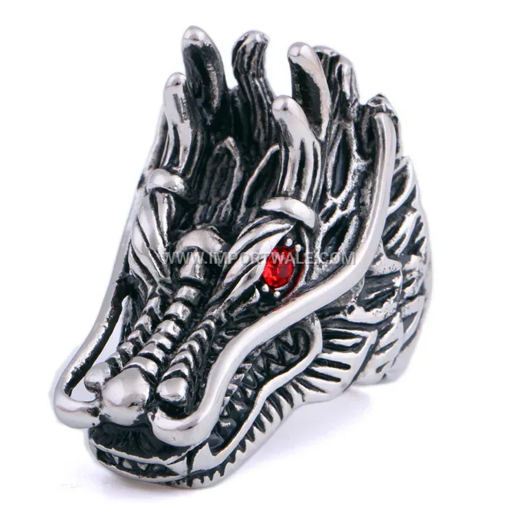 Rhinestone Dragon Head Titanium Steel Statement Ring