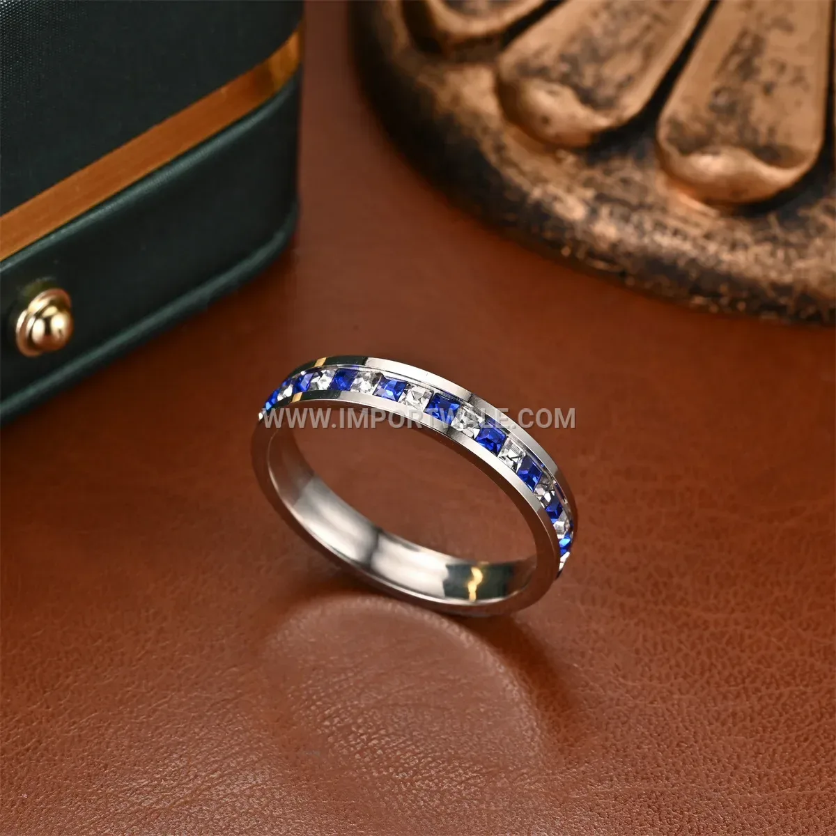 Blue and White Cubic Zirconia Stainless Steel Ring