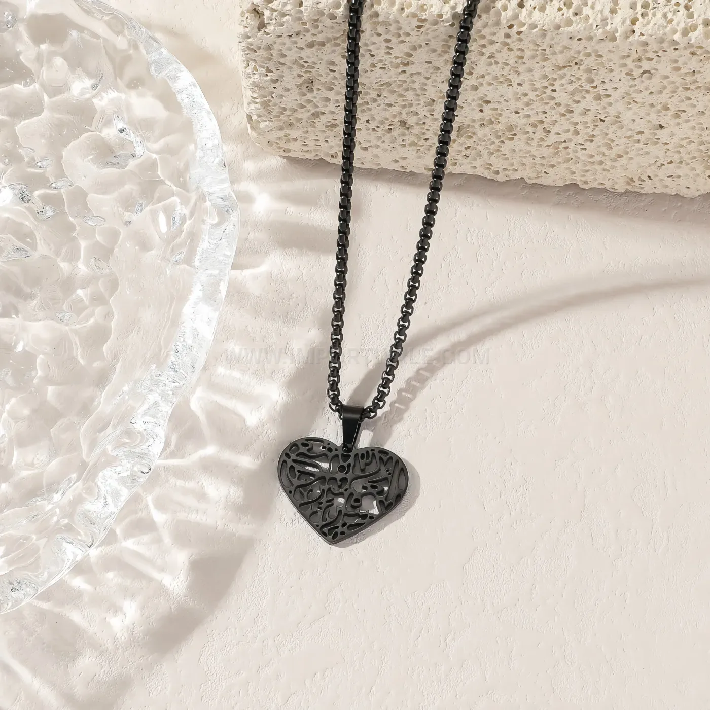 Chic Stainless Steel Heart Shahada Calligraphy Pendant Necklace