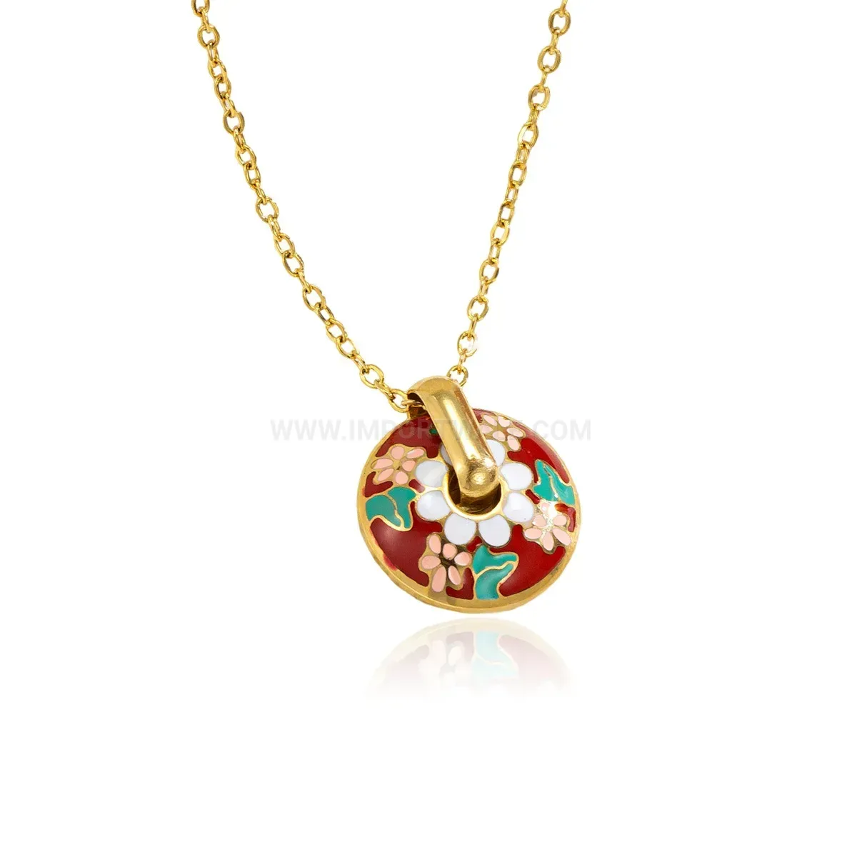 Premium Retro Enameled Floral Print Titanium Steel Pendant Necklace