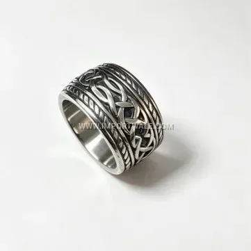 Men's Polished Titanium Steel Geometric Band Ring