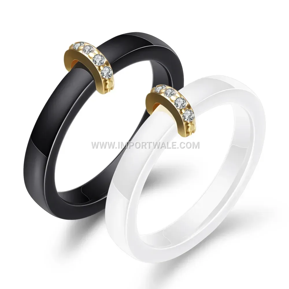 Slender 3mm Ceramic and Copper Ring with Pave Zirconia