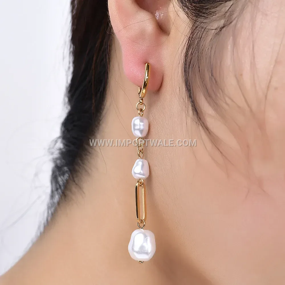 Geometric Long Tassel Drop Earrings Featuring Imitation Pearl Accents