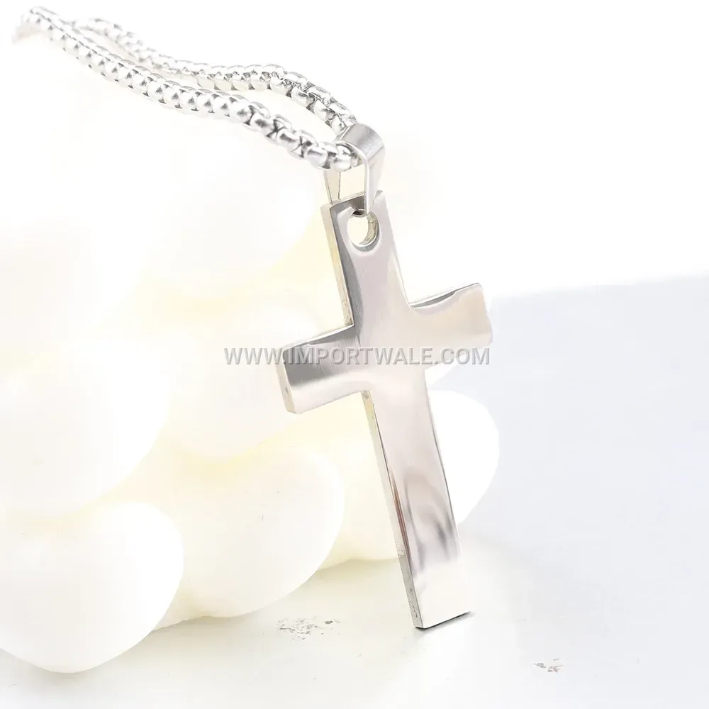 Minimalist Polished Blank Cross Stainless Steel Pendant Necklace