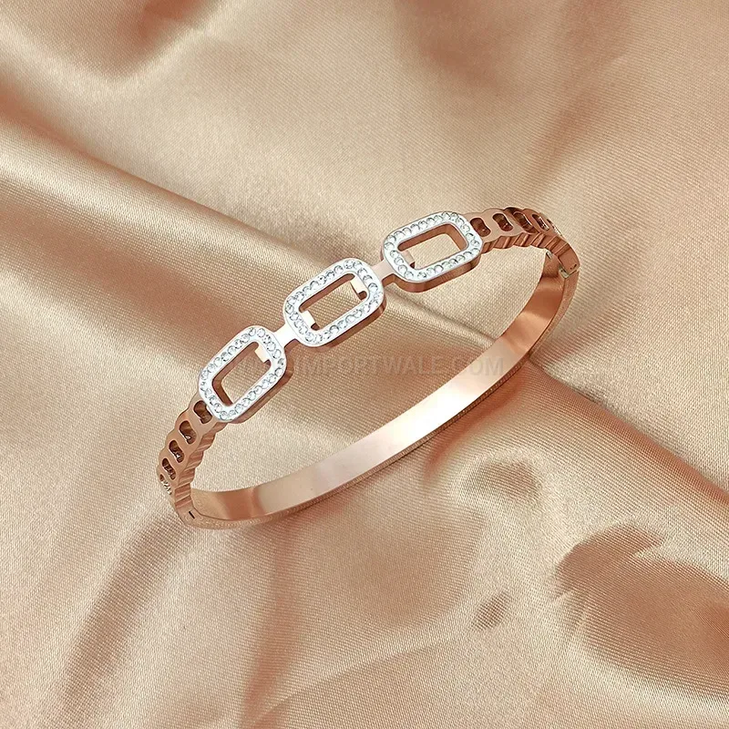 Crystal Cutout Oval Titanium Steel Bangle Bracelet