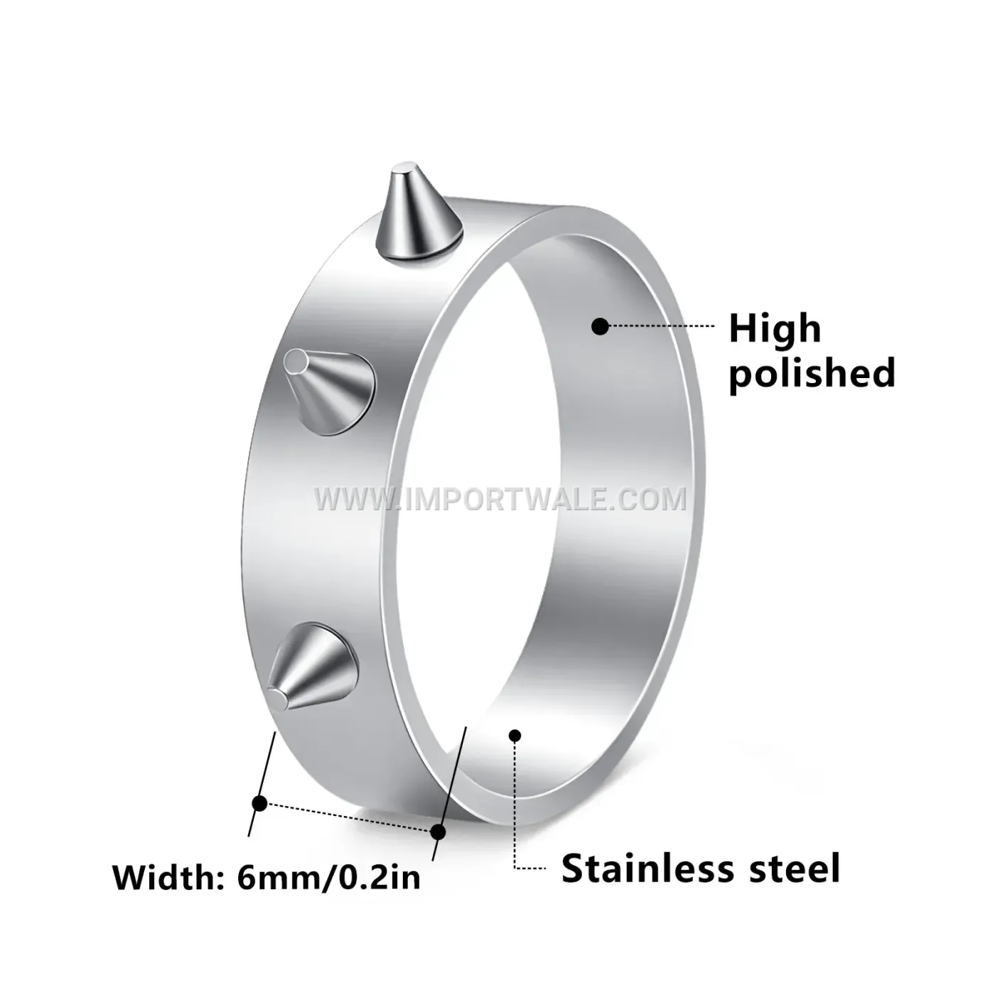 Punk Style Three-Studded Stainless Steel Statement Band Ring