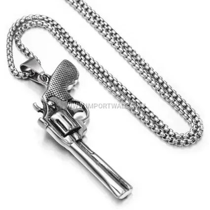 Revolver Motif Stainless Steel Dog Tag Pendant