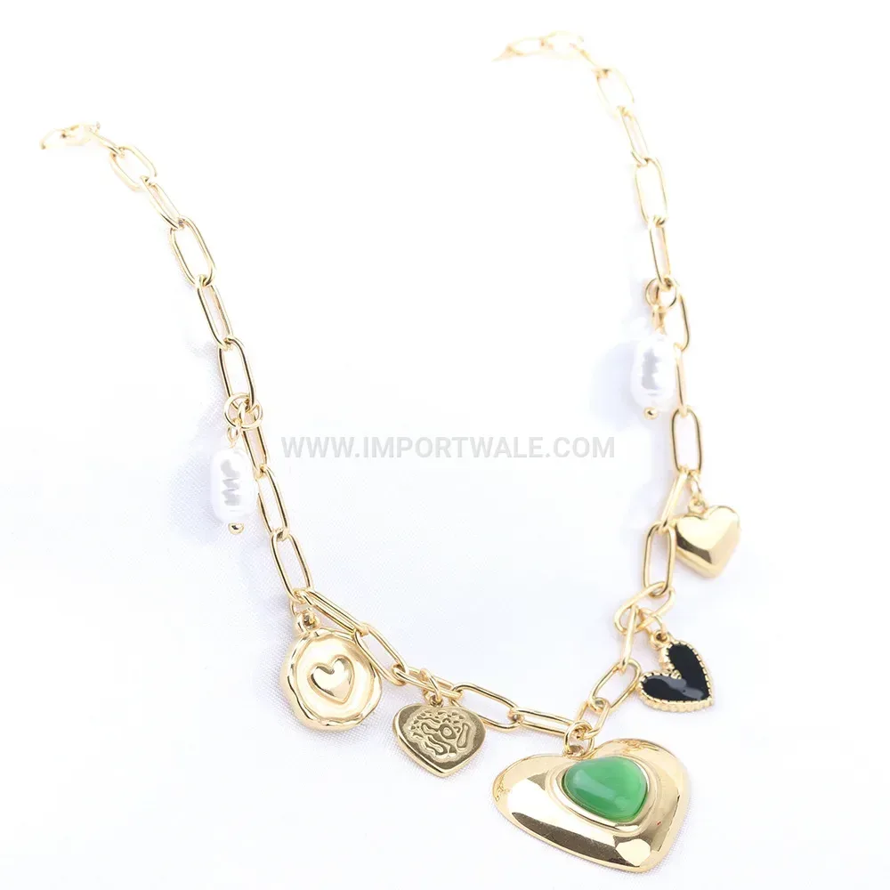 Pave Crystal Heart Pendant Stainless Steel Chain Necklace