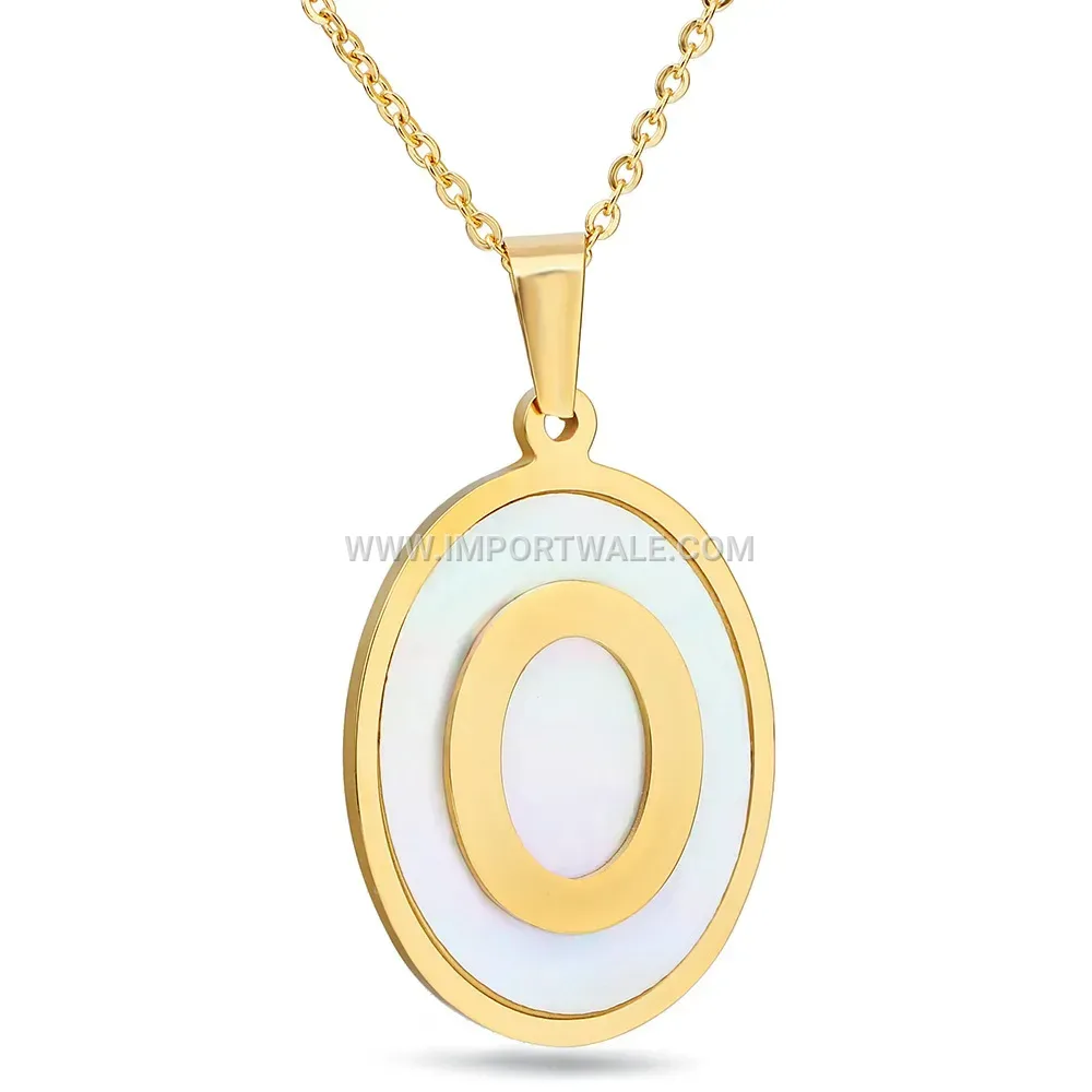 Gold Stainless Steel Shell Circular Disc Pendant Necklace