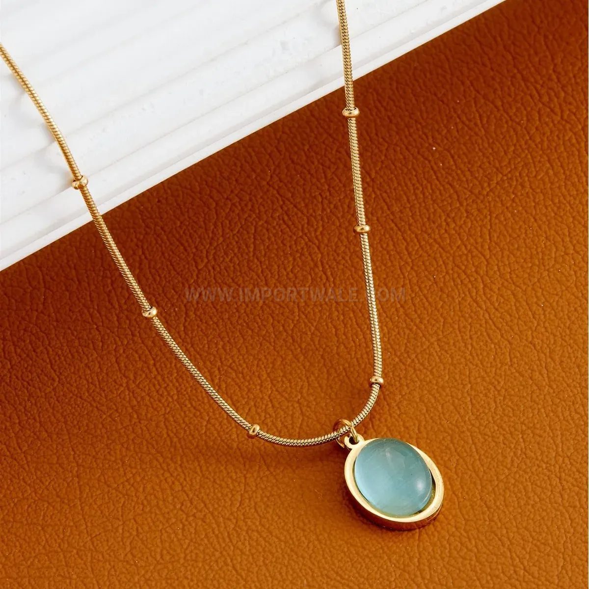 Retro Oval Cat Eye Stone Pendant Titanium Steel Necklace