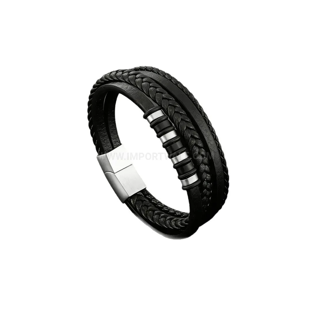 Premium Braided Leather Multi Strand Bracelet with Magnetic Alloy Clasp