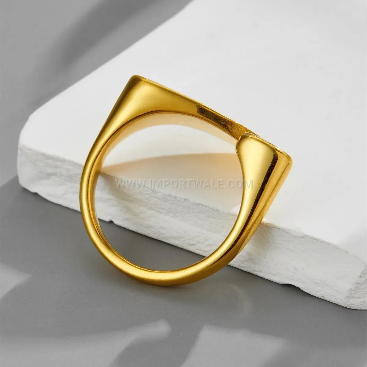 Gold Plated Titanium Steel Oval White Shell Open Band Ring