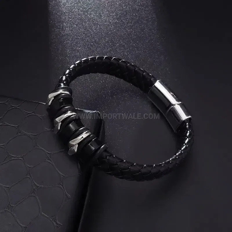 Elegant Braided Leather Wristband with Alloy Magnetic Lock