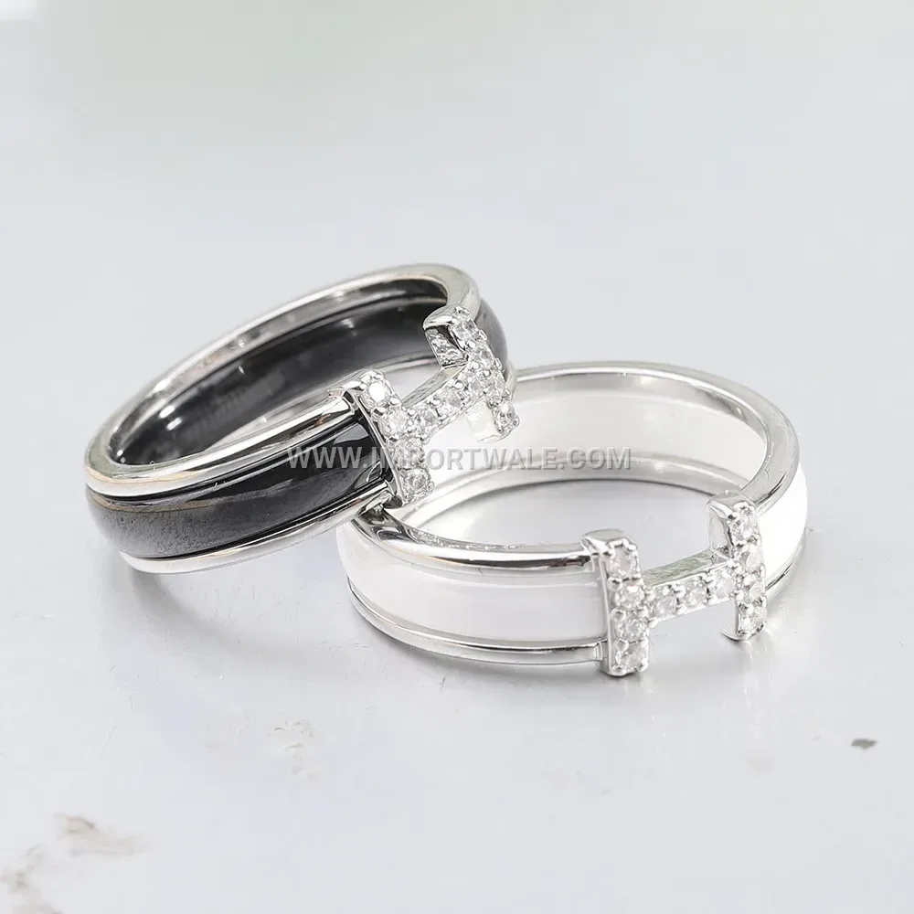 H Motif Crystal Embellished Ceramic Ring
